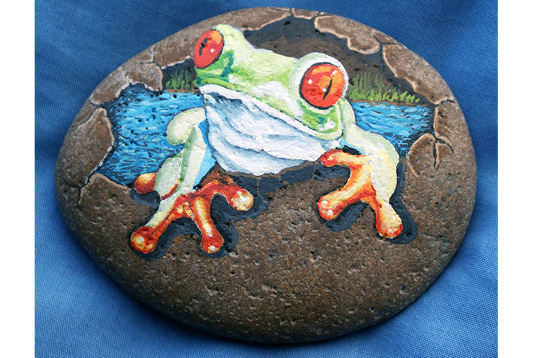 Frog in a Pond Rock Painting